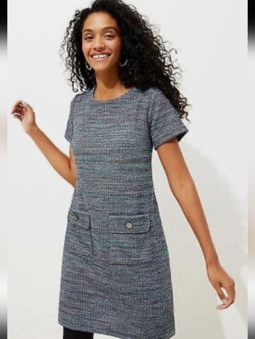 NWT LOFT Textured Short-Sleeve Tweed Shift Dress